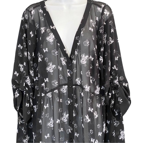 Torrid X Disney Minnie Mouse Babydoll Dress Size 2X Black Sheer Button Front - Picture 4 of 12